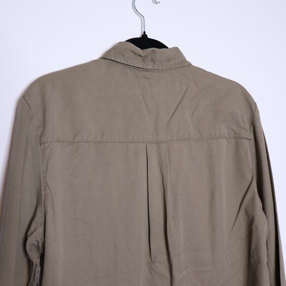 GOOD AMERICAN NEW Chambray Button Down Shirt Khaki Long Sleeves Women's 1/US S - Picture 6 of 12
